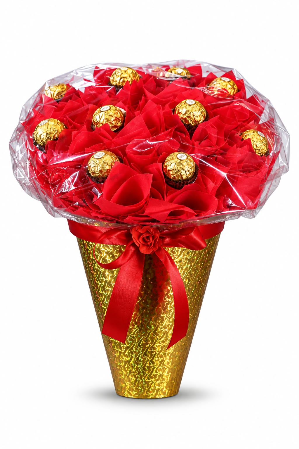 Red and gold Ferrero cone bouquet