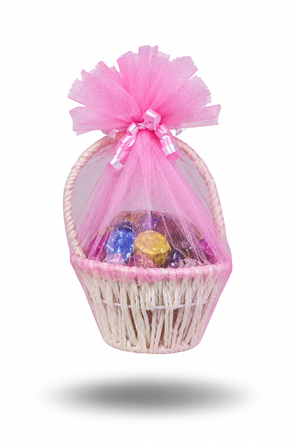 Pink tulle chocolate gift basket
