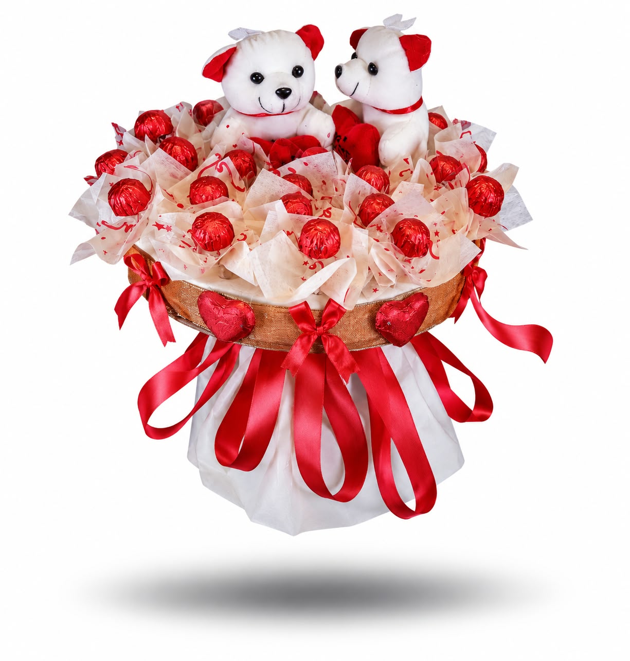 Twin teddy red chocolate arrangement